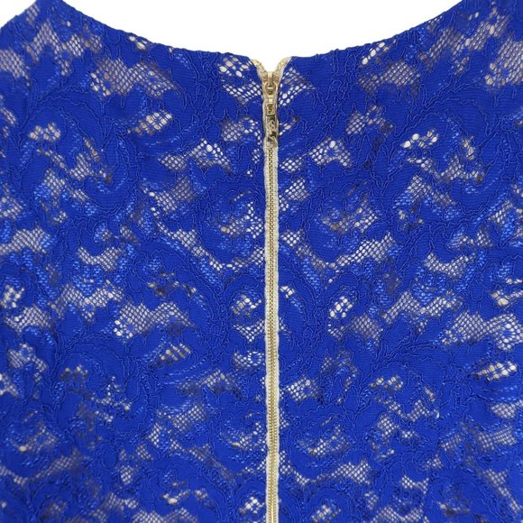 ELIZA J Size 8 Cobalt/Royal Blue Lace Bell Sleeve Exposed Zip Sheath Dress - Picture 4 of 5